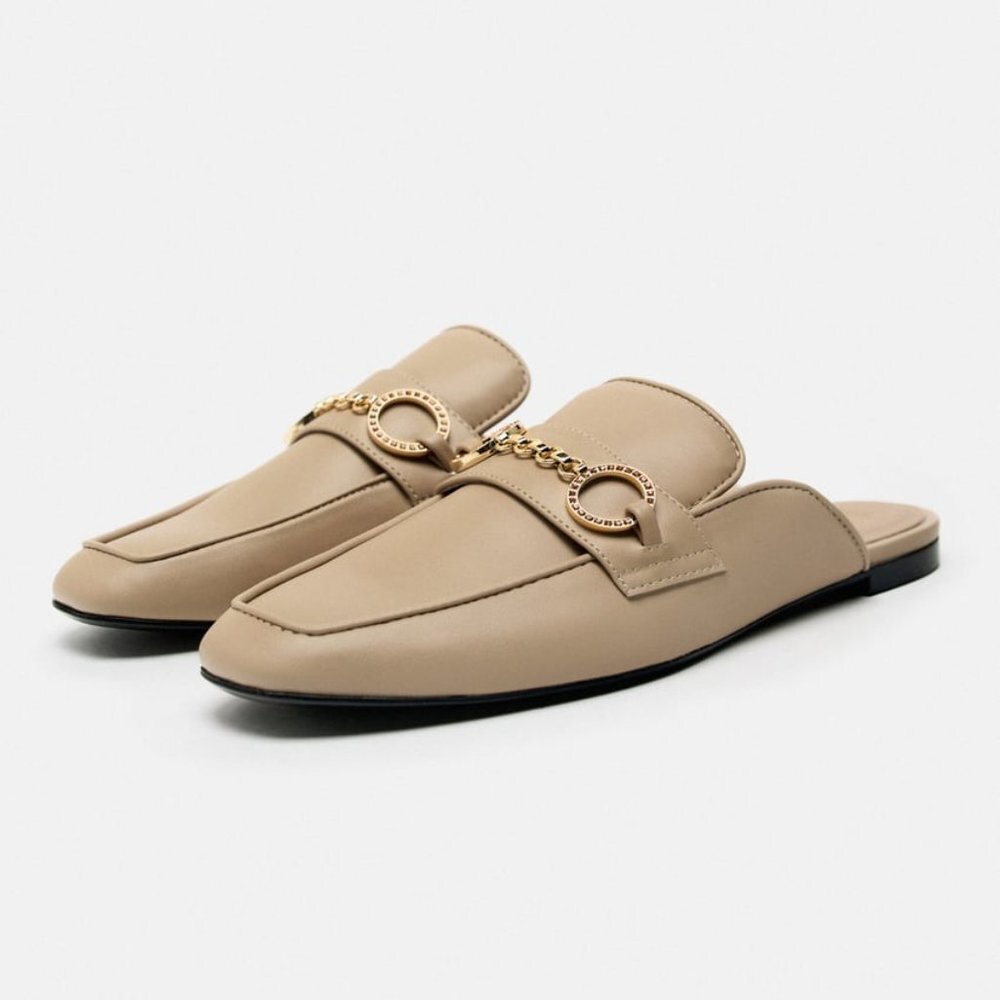ZARA CHAIN TRIM OPEN BACK LOAFERS BRAND NEW WITH TAGS US 10 EUR 41